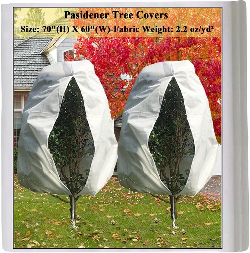 Pasidener Plant Covers Freeze Protection 2 Packs 70" x60" 2.2oz Tree Covers Frost Plant Covers Freeze Cloth for Outdoor Plants with Zipper Drawstring - Image 1
